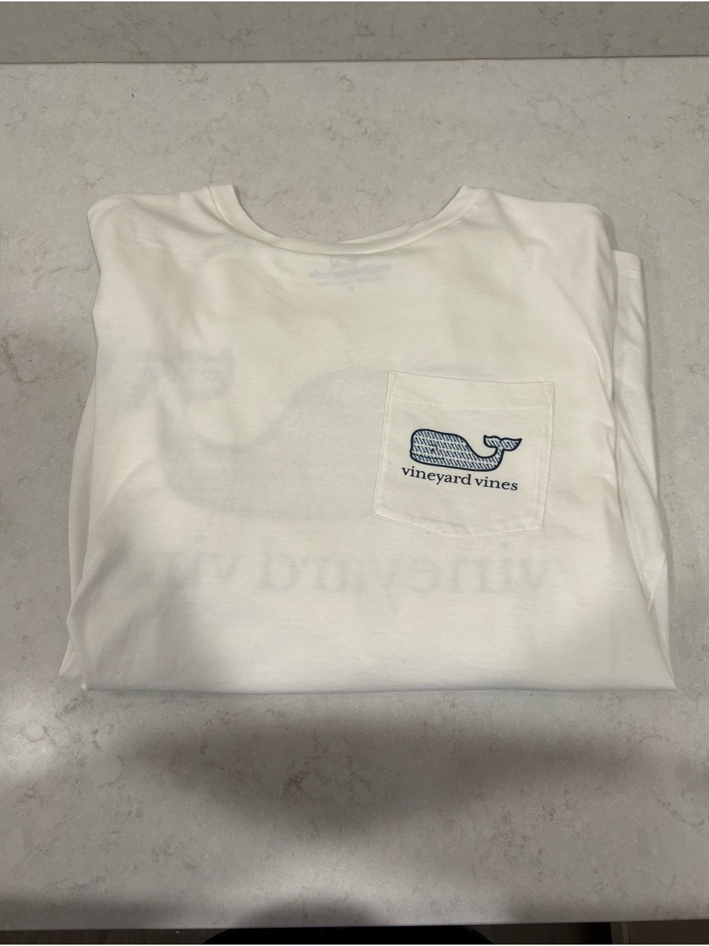 Vineyard Vines Cream Tee with Blue Logo Print